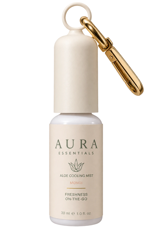 Brume Aloe Cooling Mist AURA Essentials parfum Monoï avec mousqueton doré