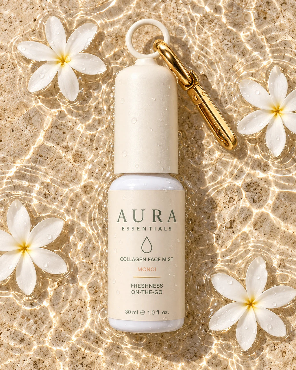 Collagen Face Mist Monoï dans l'eau avec des fleurs de tiaré