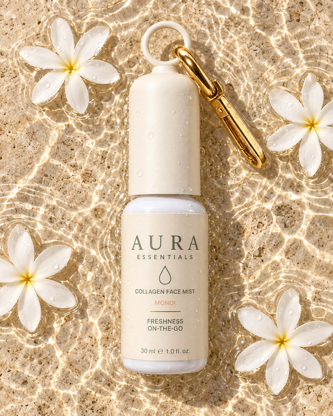 Collagen Face Mist Monoï dans l'eau avec des fleurs de tiaré