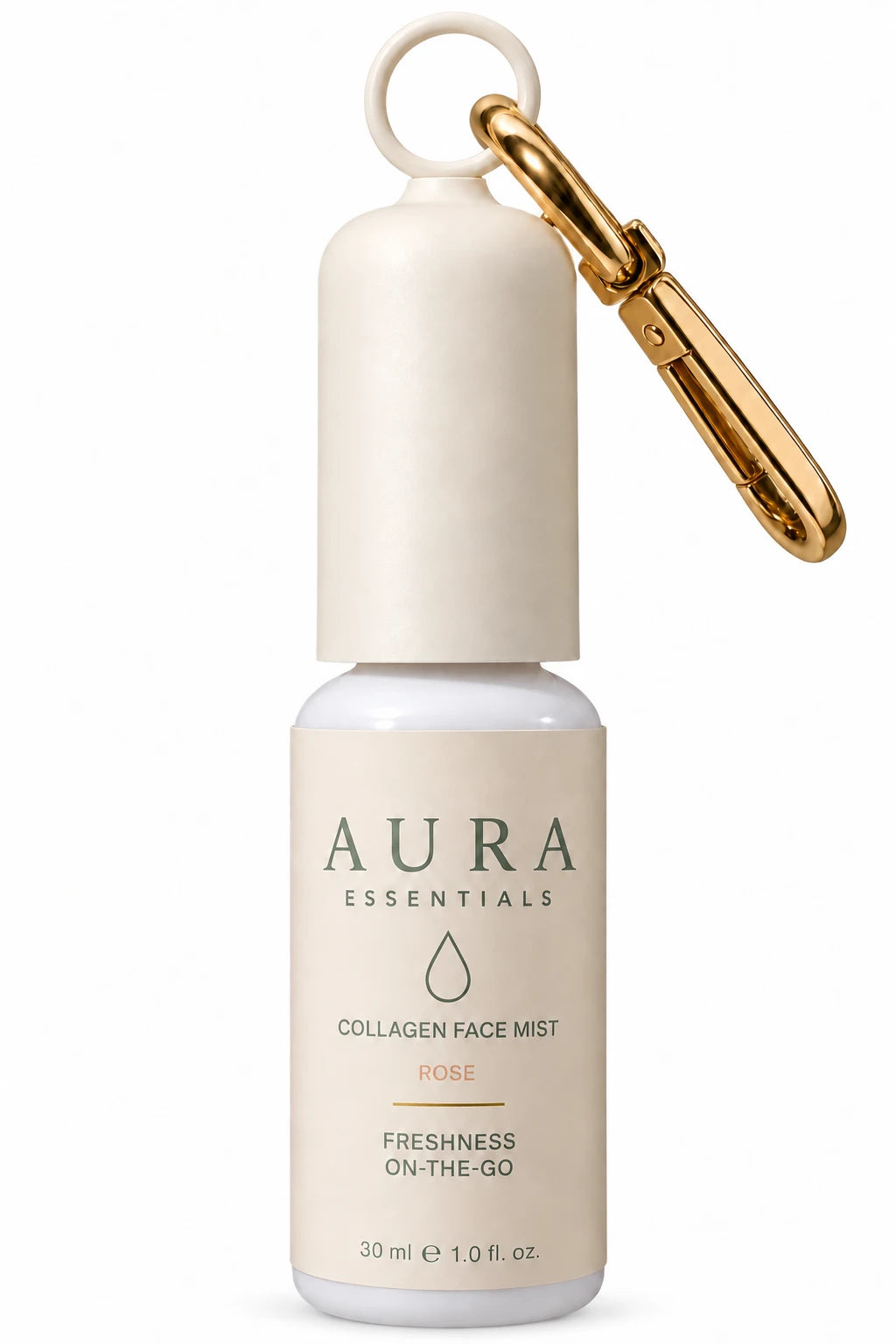 Spray Collagen Face Mist AURA Essentials parfum Rose avec mousqueton doré