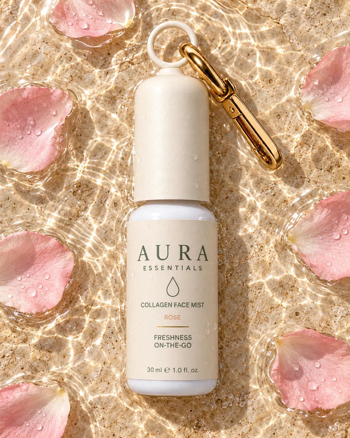 Collagen Face Mist Rose dans l'eau avec des pétales de rose