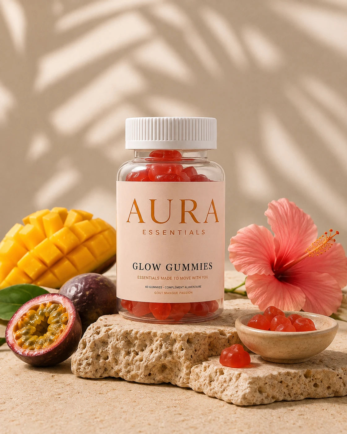 Glow Gummies entre mangue, fruit de la passion et hibiscus