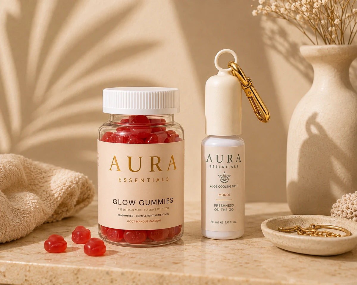 Kit Glow AURA : Glow Gummies et brume Aloe Cooling Mist Monoï