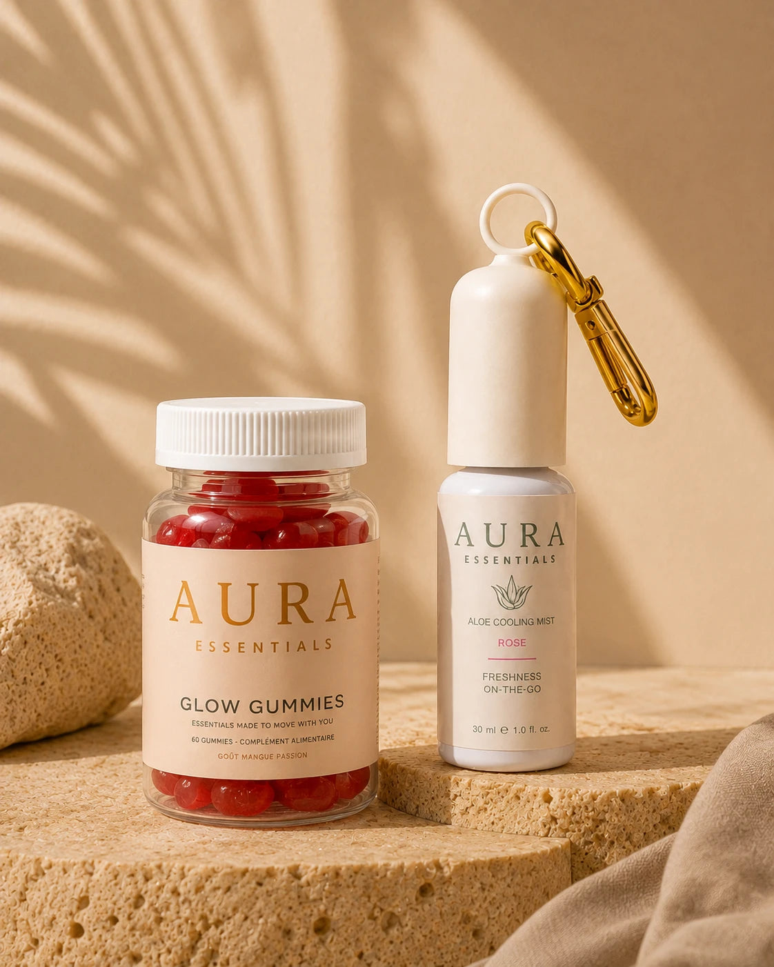 Kit Glow AURA : Glow Gummies et brume Aloe Cooling Mist Rose