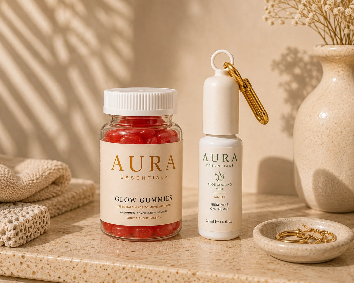 Kit Glow AURA : Glow Gummies et brume Aloe Cooling Mist Vanille